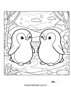 Penguen boyama sayfası – eğlenceli etkinlik, el becerilerini geliştirir