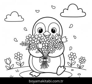 Penguen boyama sayfası – çizgi film temalı, basit çizim