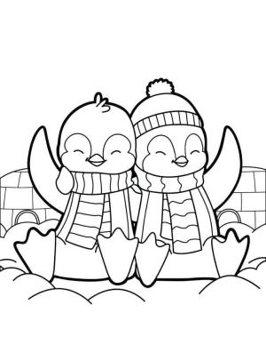 Penguen boyama sayfası,  coloring page, Oturan Güzel Kardeş Penguenler, 