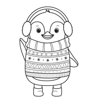 Penguen boyama sayfası,  coloring page, Kışın Sevimli Penguen, 