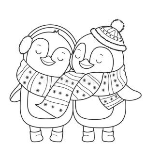 Penguen boyama sayfası,  coloring page, Kışın Çift Penguenler, 