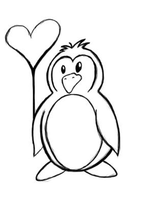 Penguen boyama sayfası,  coloring page, Kalp Balon tutan Penguen çizimi, 