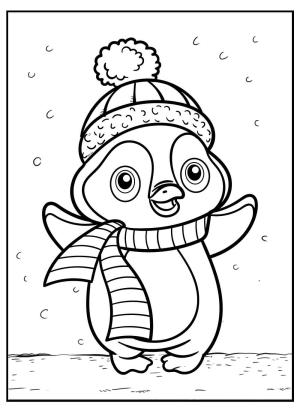 Penguen boyama sayfası,  coloring page, Kışın Penguen, 