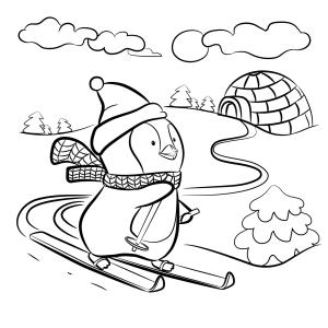 Penguen boyama sayfası,  coloring page, Çizgi Film Penguen Kayak, 