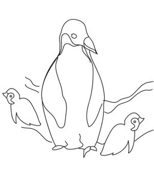 Penguen boyama sayfası,  coloring page, Anne Penguen ve iki Bebek Penguen, 