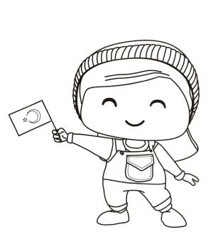 Pepee boyama sayfası,  coloring page, Pepee türk bayrağı ile, 