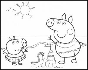 Peppa Domuz boyama sayfası,  coloring page, Peppa ve George Sahilde, 