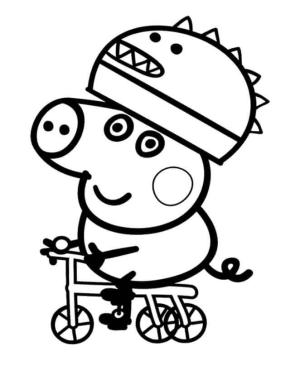 Peppa Domuz boyama sayfası,  coloring page, George Üç Tekerlekli Bisiklete Binmek, 