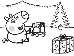 Peppa Domuz boyama sayfası,  coloring page, George, Noel Treni ile, 