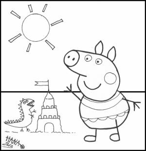 Peppa Domuz boyama sayfası,  coloring page, Peppa Domuz ve Kumdan Kale, 