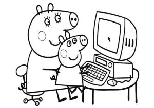 Peppa Domuz boyama sayfası,  coloring page, Bilgisayarlı Peppa ve Annem, 