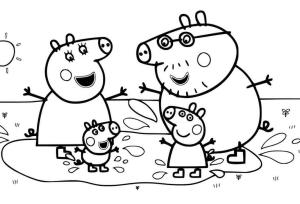 Peppa Domuz boyama sayfası,  coloring page, Peppa Domuz ailesi Eğleniyor, 