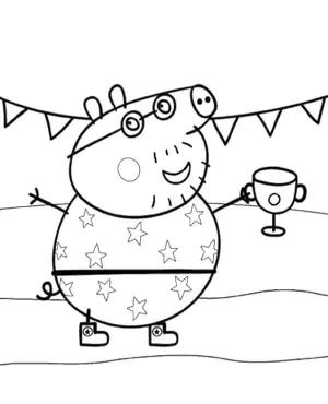 Peppa Domuz boyama sayfası,  coloring page, Baba Domuz ve ödül, 