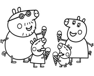 Peppa Domuz boyama sayfası,  coloring page, Dondurma ile Peppa Domuz Ailesi, 