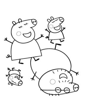 Peppa Domuz boyama sayfası,  coloring page, Mutlu Peppa Domuz Ailesi, 