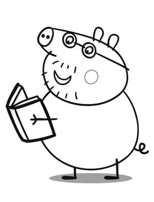 Peppa Domuz boyama sayfası,  coloring page, Baba Domuz Kitap Okur, 