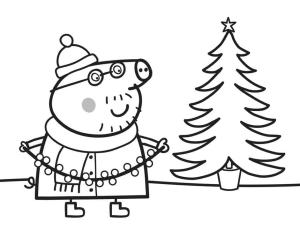 Peppa Domuz boyama sayfası,  coloring page, Baba Domuz-Noel Ağacı Ile, 