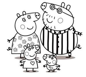 Peppa Domuz boyama sayfası,  coloring page, Pijamalı Peppa Pig Ailesi, 