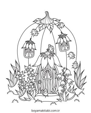 Peri Evi boyama sayfası – eğlenceli etkinlik, el becerilerini geliştirir