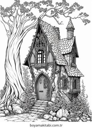 Peri Evi boyama sayfası – çocuklar için, çizgi film temalı