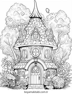 Peri Evi boyama sayfası – eğlenceli etkinlik, el becerilerini geliştirir