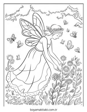 Peri boyama sayfası – sevimli karakter, sanatsal çalışma