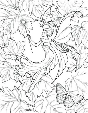 Peri boyama sayfası, Fairy coloring page, Peri ve Yaprak, 