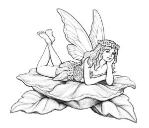 Peri boyama sayfası, Fairy coloring page, Yapraklarda Uzun Peri, 