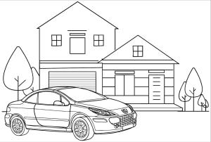 Peugeot boyama sayfası,  coloring page, Peugeot ve Ev, 