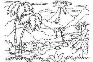 Peyzaj boyama sayfası,  coloring page, Volkanik Manzara, 