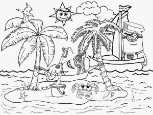 Peyzaj boyama sayfası,  coloring page, Sahilde Minionlar, 