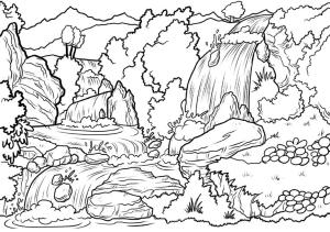 Peyzaj boyama sayfası,  coloring page, Şelale Manzara, 