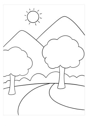 Peyzaj boyama sayfası,  coloring page, Kolay Manzaralar, 