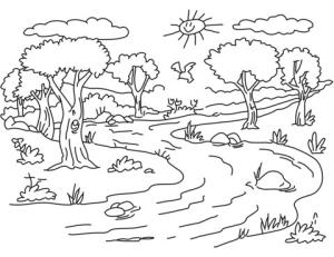 Peyzaj boyama sayfası,  coloring page, Nehir Manzara, 