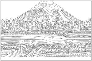 Peyzaj boyama sayfası,  coloring page, Dağ Mandala Manzara, 