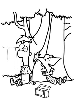 Phineas Ve Ferb boyama sayfası,  coloring page, Phineas ve Ferb Ağacın Altında, 