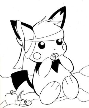 Pichu boyama sayfası,  coloring page, Pichu Meyve Yiyor, 