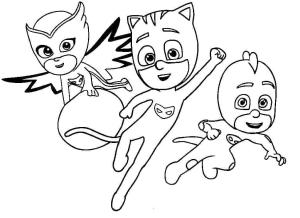 Pijamaskeliler boyama sayfası,  coloring page, Pijamaskeliler oynayan üç erkek çocuk, 