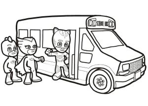 Pijamaskeliler boyama sayfası,  coloring page, Okula Bus giden Pijamaskeliler çocuk, 