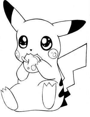 Pikachu boyama sayfası,  coloring page, Pikachu Elma Yiyor, 