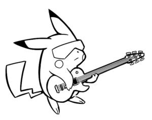 Pikachu boyama sayfası,  coloring page, Pikachu Gitar Çalıyor, 