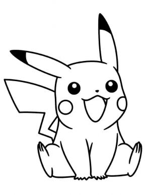 Pikachu boyama sayfası,  coloring page, Gülümseyen Oturan Pikachu, 