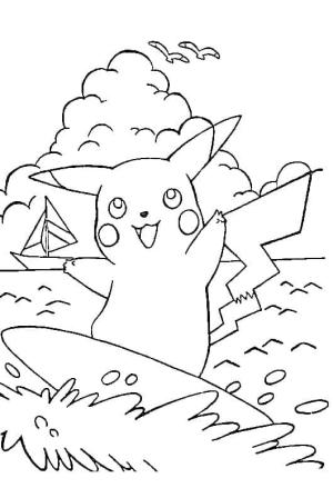 Pikachu boyama sayfası,  coloring page, Pikachu Sörfü, 