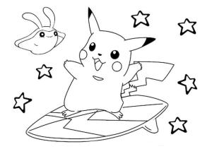 Pikachu boyama sayfası,  coloring page, Sörf Tahtasında Pikachu, 