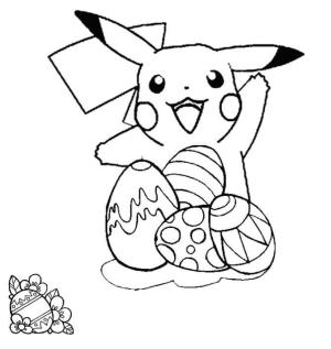 Pikachu boyama sayfası,  coloring page, Pikachu ve Paskalya Yumurtaları, 