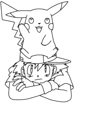 Pikachu boyama sayfası,  coloring page, Pikachu ve Satoshi, 