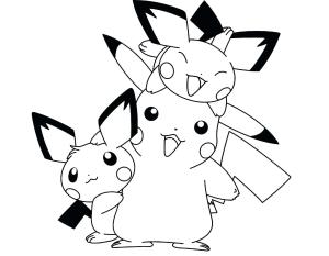 Pikachu boyama sayfası,  coloring page, Üç Pikaçu, 