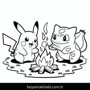 Pikachu boyama sayfası – basit çizim, kolay boyama