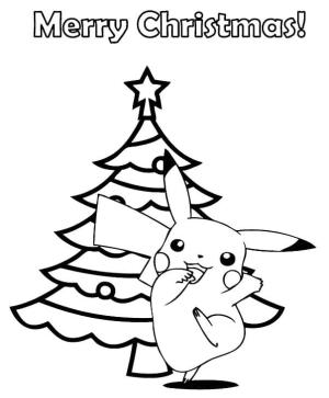 Pikachu boyama sayfası,  coloring page, Pikachu ve Noel Ağacı, 