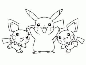 Pikachu boyama sayfası,  coloring page, Üç Pike Chu Gülümseyen, 